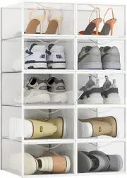 10 Pack Shoe Storage Boxes, Clear Plastic Stackable Shoe Organizer Bins, Drawer