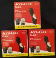 3 PK 25 EACH ACCU-CHEK Guide Test Strips Roche Blood Glucose Simple Diabetes