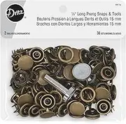 Dritz Long Prong 5/8in Antique Brass Includes Snaps & Tools Fasteners, 5/8", 36 Sets