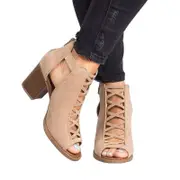 Catzon Ladies Summer Open Toe High Heel Buckle Sandals-Khaki