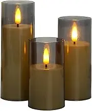 Battery Operated Candles | Realistic Pillar Lamp Decor,Decorative Realistic Candles Set of 3 for Dinner Table Patio Window Sill Bedroom Halloween Bathroom Christmas Spa Altar