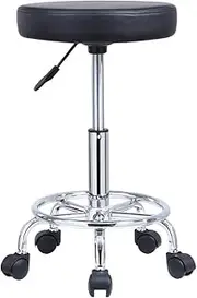KKTONER PU Leather Round Rolling Stool with Foot Rest Swivel Height Adjustment Medical Spa Drafting Salon Tattoo Work Office Massage Stools Task Chair Black