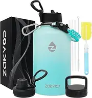 ZAKVOP Thermos Flask, 2L Stainless Steel Drinking Bottle with Straws and 3 Lids, Thermal Water Bottle with Paracord Handle, 2 Litre Thermos Flask with Bottle Brushes for Gym, Hiking, Camping