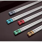10 Pair Reusable Chopsticks,Metal Reusable 316L Stainless Steel Chopsticks Dishwasher Multicolor Square Non-slip Chop Sticks Laser Etching Patterns Chinese Cho