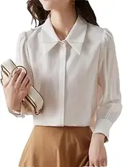[Generic] Fashion Lapel Collar Long Sleeve Chiffon Shirt for Women Classic White Blouse Office Work Shirts