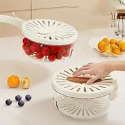 Fruit Strainer Colander Bowl Fruit Drain Basket with Lid Foldable Handle Cleaning Colander Plastic Refrigerator Crisper Kitchen Box Food Storage Container for