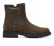 Clarks Opal Sky 26167850 Chelsea Women's US 7 Dark Olive Suede Knit Boots KHD968
