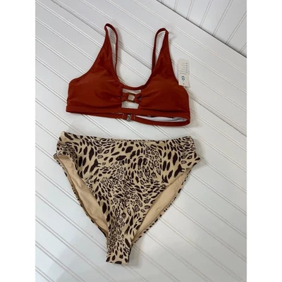 NWT Topshop Animal Print High Cut Bottom - Beachsissi Swim Top 2-PC Bundle L