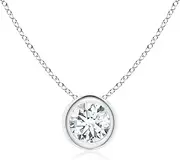 [Angara] Lab-Grown Bezel-Set Round Diamond Solitaire Pendant Necklace in 14ct Solid Gold for Women | April Birthstone Jewellery for Her