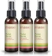 Mask - Toilet Odour Eliminator Spray, Non-Aerosol Odour Neutraliser Spray, Travel Size - Traps Odours Before You Go, 100ml, Frangipani & Spiced Pear, Pack of 3