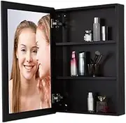 Medicine Cabinet Mirror Cabinet Space Aluminum Double-Sided Mirror Wall Cabinet Wall-Mounted Mirror Cabinet in Bathroom Black Bathroom Mirror Cabinet,Mirrors