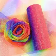 Rainbow Glitter Tulle Rolls 6 inch x 10 Yards (30 feet) for Table Runner Chai...