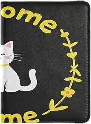 [Amooorous] Welcome Home Cute Cartoon Cat Leather decorative passport book holder Travel Documents Organizer Protector Passport Holder Lightweight, welcome home Cute cartoon cat, 1 size