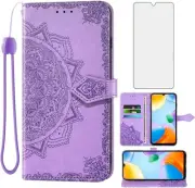 Compatible with Xiaomi Redmi 10C Wallet Case and Tempered Glass Screen Protector