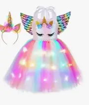 Tutu Dreams LED Rainbow Light Up Unicorn Dress for Girls Halloween 5/6