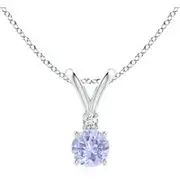 Round Tanzanite Solitaire V-Bale Pendant with Diamond