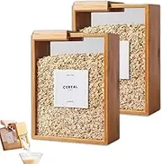 Wooden Cereal Storage Box, Wood Acrylic Rice Dispense, Clear Moistureproof Rice Storage Container, Bamboo Dispenser, Used for Kitchen Organization Cereal, with Slide Lid, for Kitchen (2Pcs)