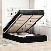 Generic Ottoman Bed with Mattress Black King Single Fabric,3311146