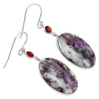 Natural Ruby-In-Feldspar & Garnet 925 Sterling Silver Earrings Jewelry E-1002