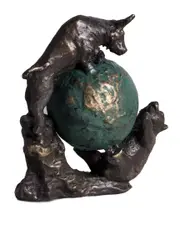 Bey-Berk Bronzed Finished Bull & Bear Fight Sculpture