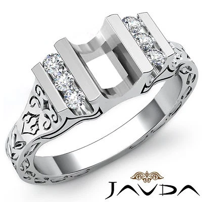 Emerald Semi Mount Round Diamond Fashion Engagement Ring 18k White Gold 0.2 Ctw