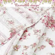 NEW!~ ROMANTIC SHABBY CHIC PINK GREEN LEAF PURPLE RED CREAM WHITE ROSE QUILT SET