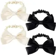 Bow Elastic Ties, Sweet Bowknot Scrunchies, Satin Elastic Hair Bands, Cute Hair Accessories for Women Girls, Ponytail Holder Hair Ties for Thick Thin Hair 4 Pcs (2 white and 2 black, One size)