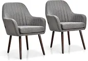 Giantex Set of 2 Leisure Chairs, Accent Upholstered Arm Chair w/Rubber Wood Legs, Thick Sponge Seat, Non-Slipping Pads, Linen Fabric, Comfortable Dining Chair (Grey)