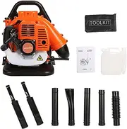 Backpack Gas Power Leaf Blower, 63CC 665 CFM 2-Stroke Engine High Strength Leaf Blower Snow Blower Dust Blower for Outdoor from USA Fast Arrival (EB808 Orange)