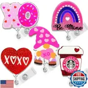 Hotlea 5 PCS Pink and Red Badge Reel Funny Retractable Badge Holders with ID