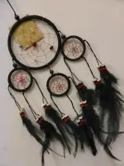 BEAUTIFUL Black Nylon Colourful Stone 9cm Web Dream Catcher 46cm Total Drop
