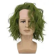 Adult Men Bald Short Bob Curly Dark Green Joker Wig Cosplay Anime Wig Carnival Wigs St.Patrick's Day Wigs