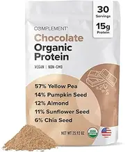 Complement Organic Vegan Protein Powder - Plant-Based Protein Powder for Men & Women - Low Carb, Low Calorie, Soy Free, Non-GMO, Gluten Free, Non Dairy - 30 Servings (Chocolate)