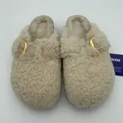 Birkenstock New w/ Box Boston Big Gold Buckle Teddy Eggshell Shearling Regular