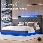 Levede Double Bed Frame LED Light Gas Lift Storage Headboard USB Charging