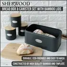 Metal Bamboo Bread Bin Tin Pastry Storage Box Kitchen Food 3 Canister Container