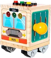 Activity Cube,Bus Sensory Activity Center with Light for Toddler | Fine Motor Skill Toys for 1 2 3 Year Old, Developmental Learning Toy for Girls Boys