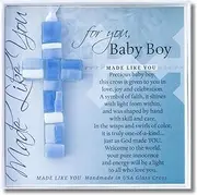 The Grandparent Gift Co. New Baby Boy Gift -Handmade in USA Glass Cross with Sentiment - Welcome New Baby Boy Gift/Baby Boy Baptism Gift/Baby Boy Christening Gift (Blue)