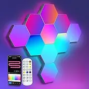 LED Hexagon Lights, Smart Home LED Wall Lights Work with Alexa Google Assistant,RGBIC Gaming Lights for Gaming Setup, Voice, App & Remote Controlled,LED Light Panels Music Sync for Gaming Room,10 Pack