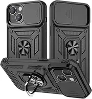 for iPhone 15 Case Stand Case with Slide Camera Cover & Kickstand Built-in 360° Rotate Ring Stand, Military Grade Heavy Duty Protective with Magnetic Holder for iPhone 15 6.1 Phone Case
