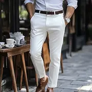 Men's Dress Pants Linen Pants Trousers Summer Pants Pocket Straight Leg Plain Comfort Breathable Full Length Formal Outdoor Business Streetwear Smart Casual Bl