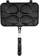 Four Fish Waffle Nonstick Double Sided Snapper Grill Pan, Aluminum 4 Fish Fish Shape Snapper Grill Pan, Black Handle