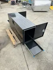 Black Aluminium Caravan Trailer Tool Box + Both Side Slide OutTray 1490 x500x700
