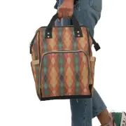 Autumn Argyle Diamond Pattern Orange Brown Black Multifunctional Diaper Backpack