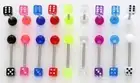 5 14g UV Dice Tongue Rings WHOLESALE Lot No Duplicates Straight Piercings Bars