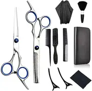 Professional Hair Cutting Scissors Kits,11 Pcs Stainless Steel Hairdressing Shears Set Professional Thinning Scissors For Home/Women/Men/Kids/Cat/Dog/Adults Shear Sets/Salon/Barber
