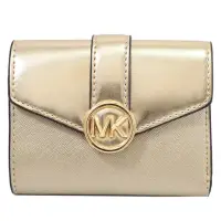 在飛比找momo購物網優惠-【Michael Kors】簡約金屬MK LOGO皮革三折扣