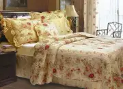 NEW! ~ COZY CHIC PINK RED BLUE ORANGE GREEN YELLOW ROSE LEAF SCALLOP QUILT SET