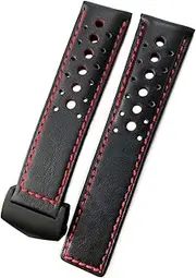 TONECY 21/22mm Calfskin Watch Band Suitable for TAG Heuer Monaco Carrera AUTAVIA Aquaracer 300 Black Red F1 Cowhide Strap (Color : Black red- Black, Size : 21mm)