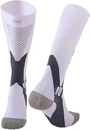 [MOANATURA] Compression Socks for Women Men High Tights for Running or Cycling with Graduated Compression Technology Long Sports Socks, White, 7.5-12 US